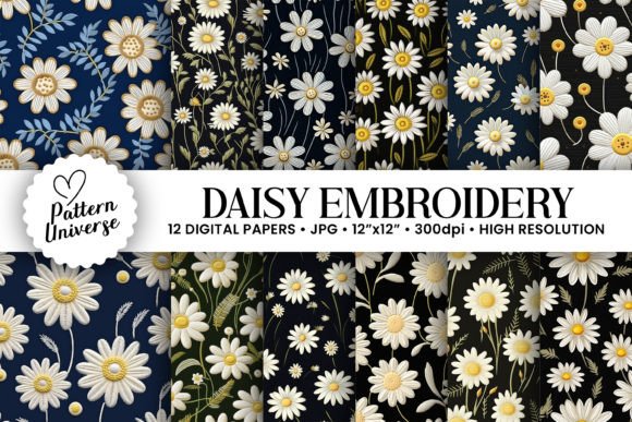 Daisy Embroidery Flowers Digital Papers Review